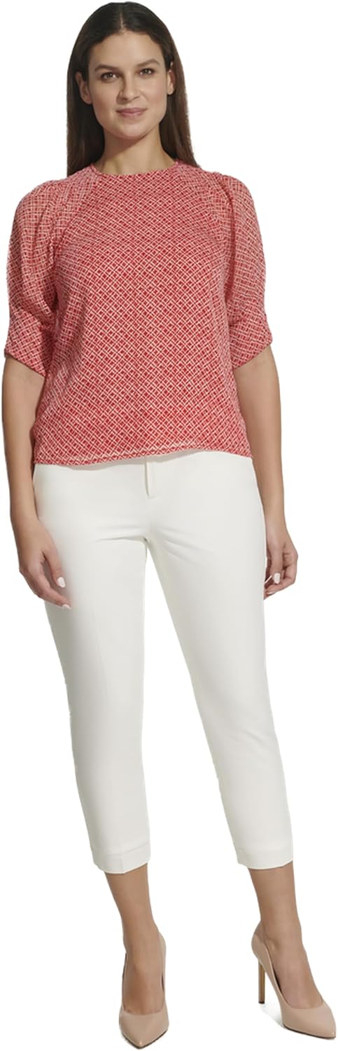 

Женская блузка Tommy Hilfiger с короткими рукавами, круглым вырезом и рукавами-буфами, Risk Red Multi