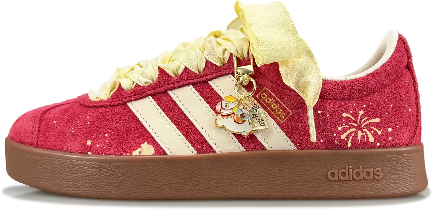 Adidas Vl Court Classic Galloping Iridescent Abrasion Resistant Low top Skateboard Shoes Unisex Red