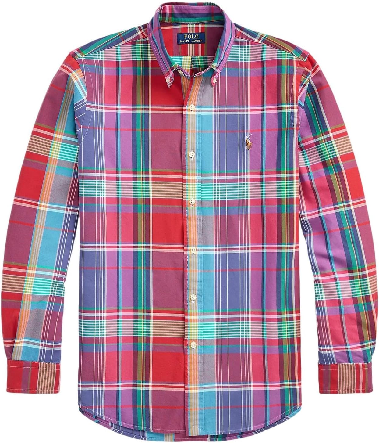 

POLO RALPH LAUREN Мужская классическая оксфордская рубашка с длинным рукавом, Rl Multi Red/Purple/Blue