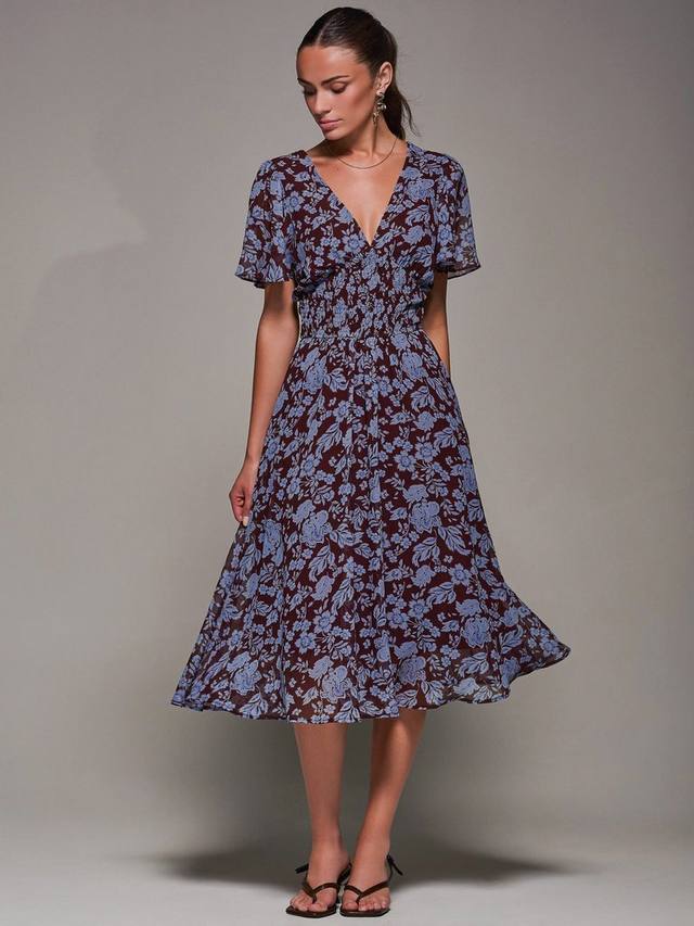 

Платье с цветочным принтом из шифона с завязками на спине Jolie Moi, Blue Floral