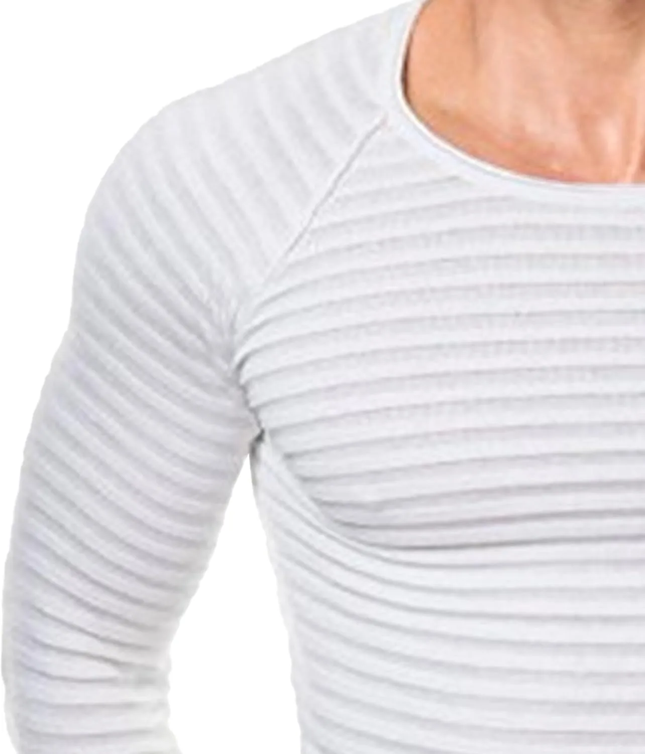 Мужской вязаный свитер с длинными рукавами, полоска, slim fit — фото 3