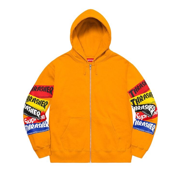 

Толстовка Supreme x Thrasher Multi Logo Zip Up Hooded Sweatshirt Gold, золотой