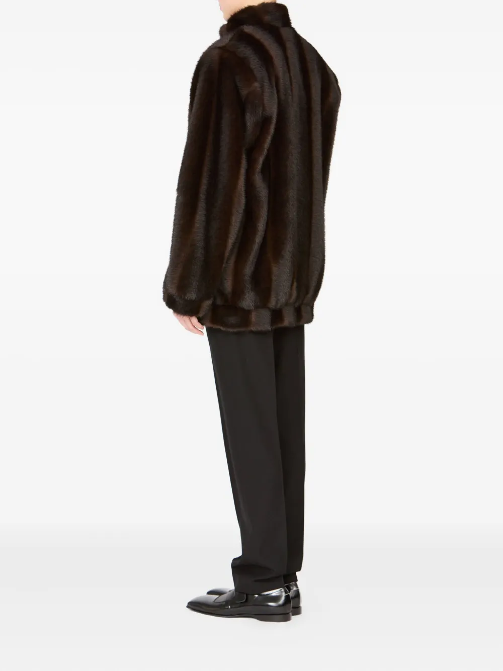 Шуба из искусственного меха с высоким воротником MM6 Maison Margiela, коричневый — фото 4