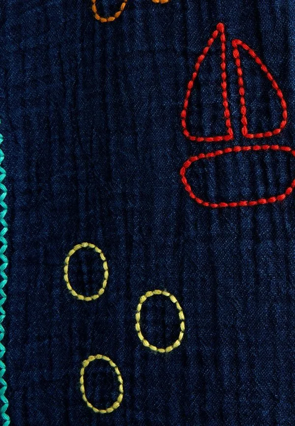 Рубашка из марли с вышивкой, стандартного кроя Jojo Maman Bébé, Navy Blue Seaside — фото 3
