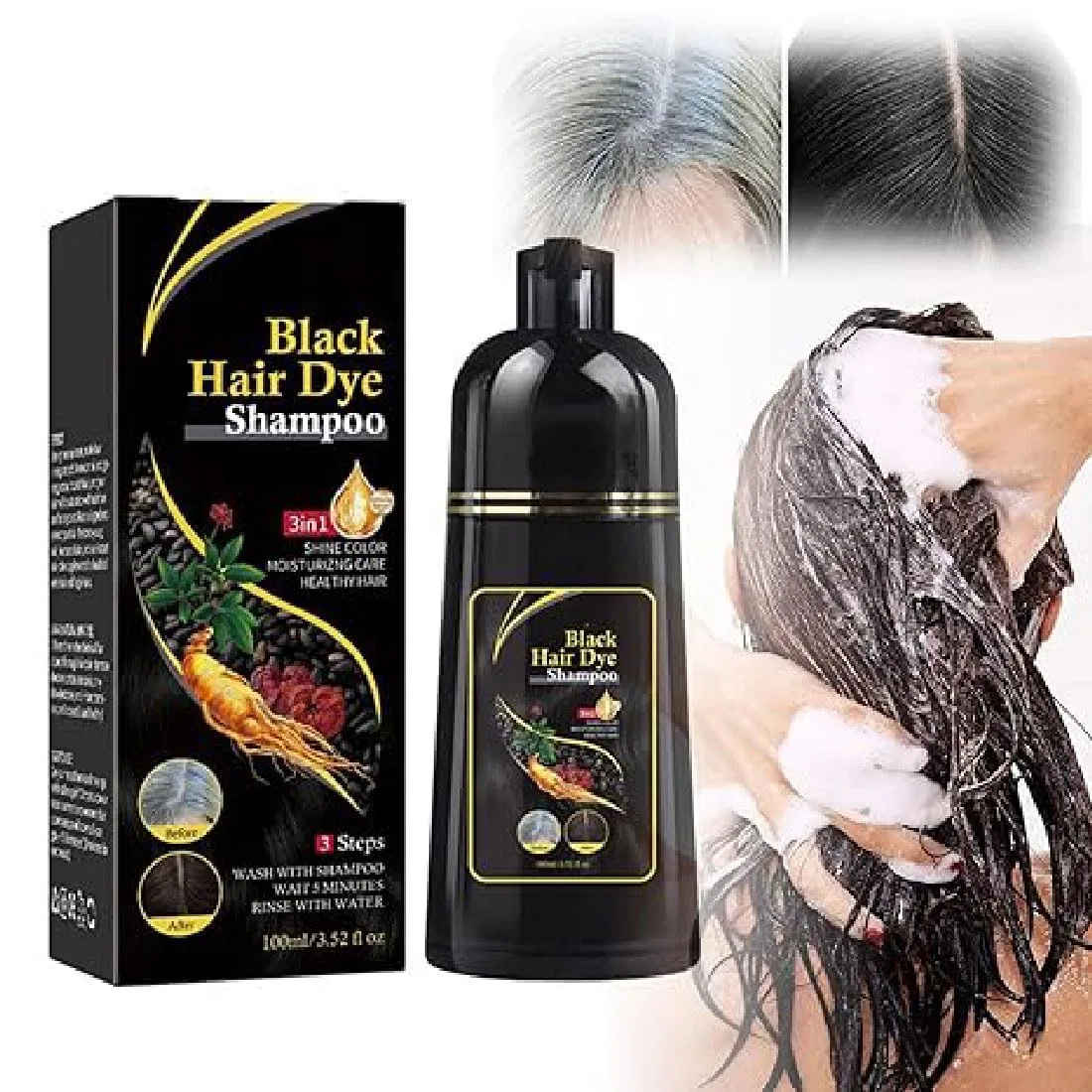 Шампунь-краска для волос Kokila 3-в-1 Natural Black 500 мл Gushe, 500 Ml.