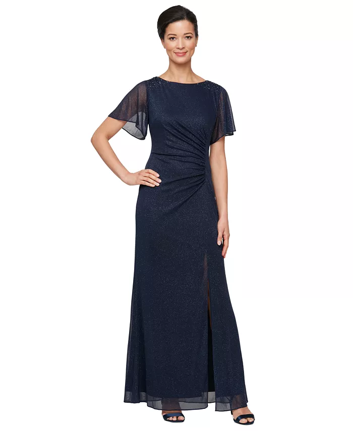 

Маленькое платье с пышными рукавами, украшенное блестками SL Fashions, синий