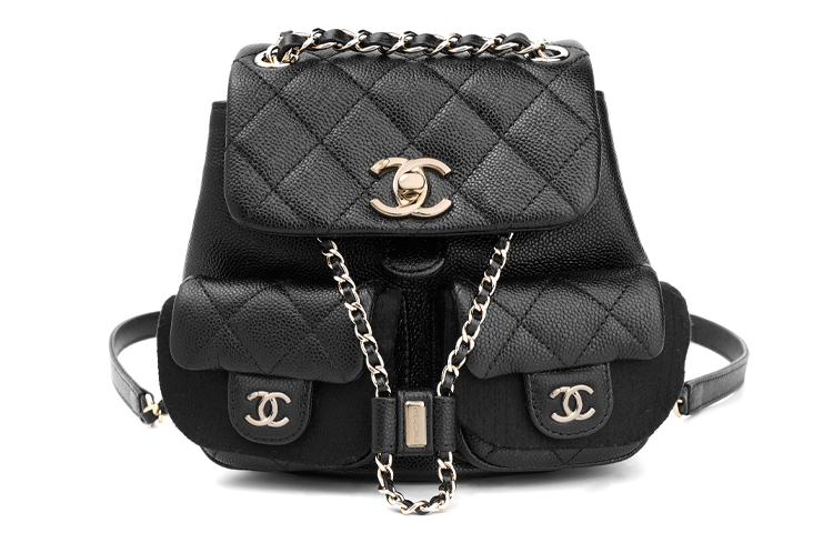 

CHANEL Женский черный рюкзак из тисненой кожи