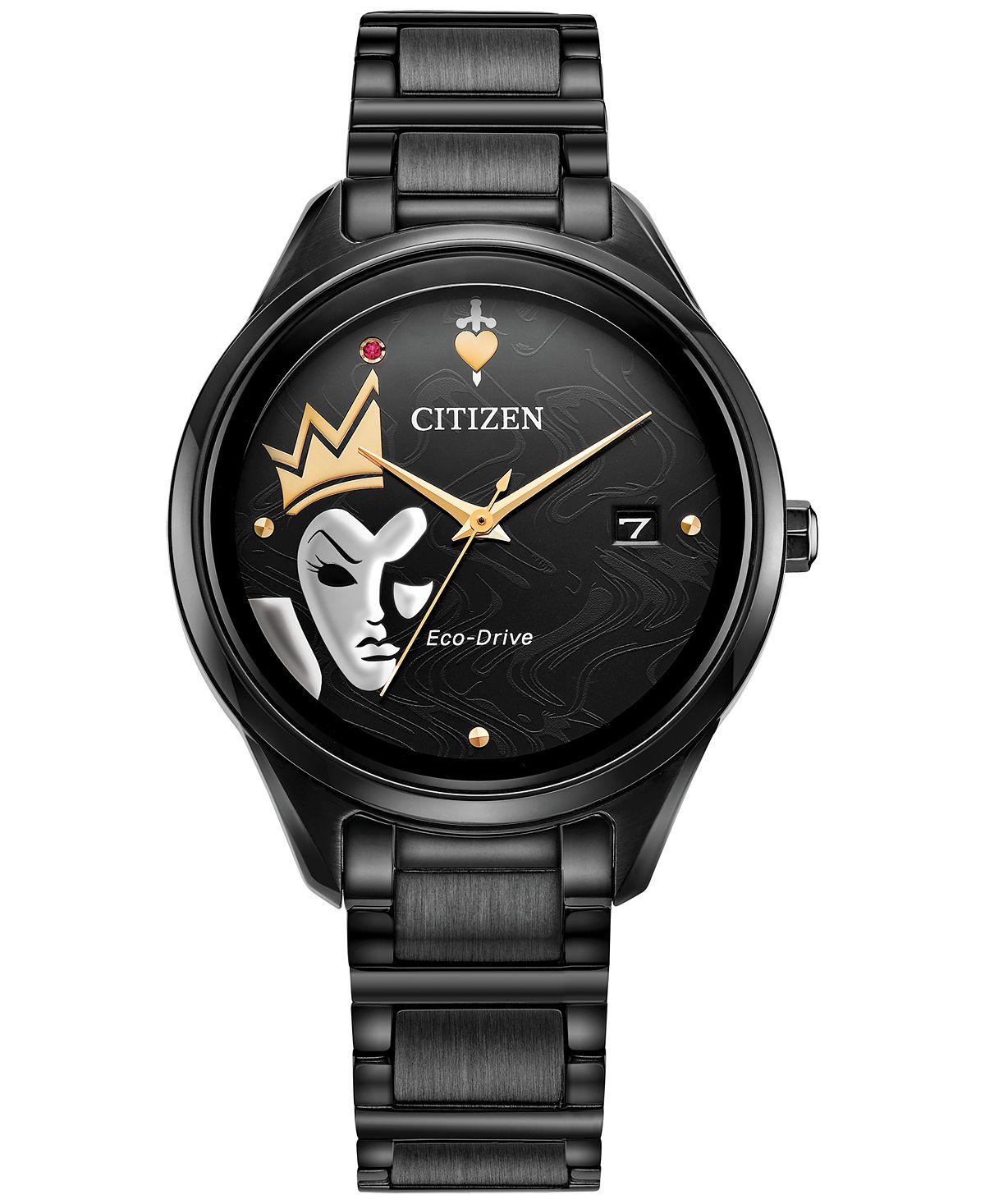 

Eco-Drive женские черные часы Disney Evil Queen с браслетом из нержавеющей стали, 37 мм, подарочный набор Citizen, черный