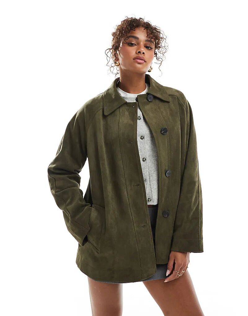 

Пальто из искусственной замши ASOS DESIGN оливкового цвета, Зеленый, Пальто из искусственной замши ASOS DESIGN оливкового цвета