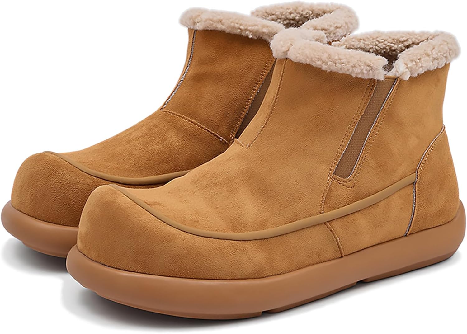 

Мужские зимние короткие ботинки BWSEOBG с теплым плюшем, удобные, с меховой подкладкой, широким носком, замшевые, слипоны на каждый день, мягкие снежные ботинки для прогулок на улице и дома, желтый