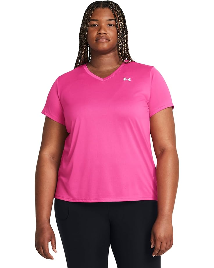 

Футболка Under Armour Plus Size Tech Short Sleeve V-Neck Solid, цвет Rebel Pink/White