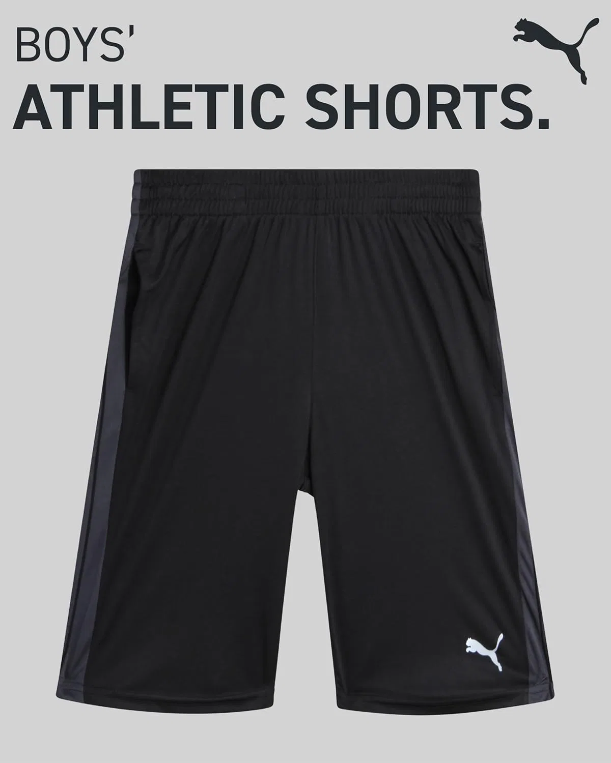 Детские спортивные шорты PUMA для мальчиков - быстросохнущие, дышащие, из трикотажа интерлок, с карманами (размеры: 4-20), Black/Grey Swirl — фото 3