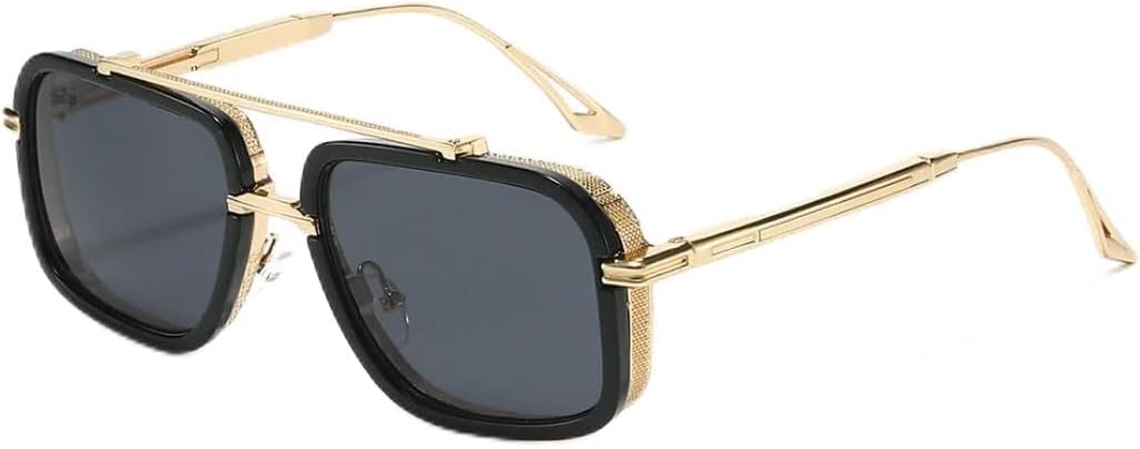 

Классические женские солнцезащитные очки в стиле стимпанк с металлическим блеском, роскошные мужские солнцезащитные очки в рок-стиле квадратной формы UATXTAU, Black Gray