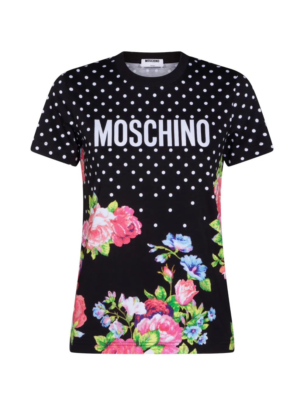 

Футболка в горох с цветочным принтом Moschino, черный