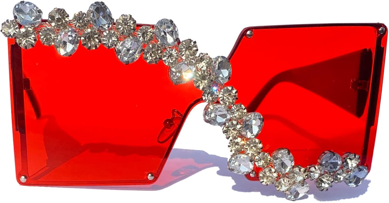 

mincl/Увеличенные солнцезащитные очки-щитки для женщин, модные, класса люкс, защита от УФ-излучения UV400, винтажные, с плоской верхней частью, футуристические солнцезащитные очки 2019 года, Rhinestone&red