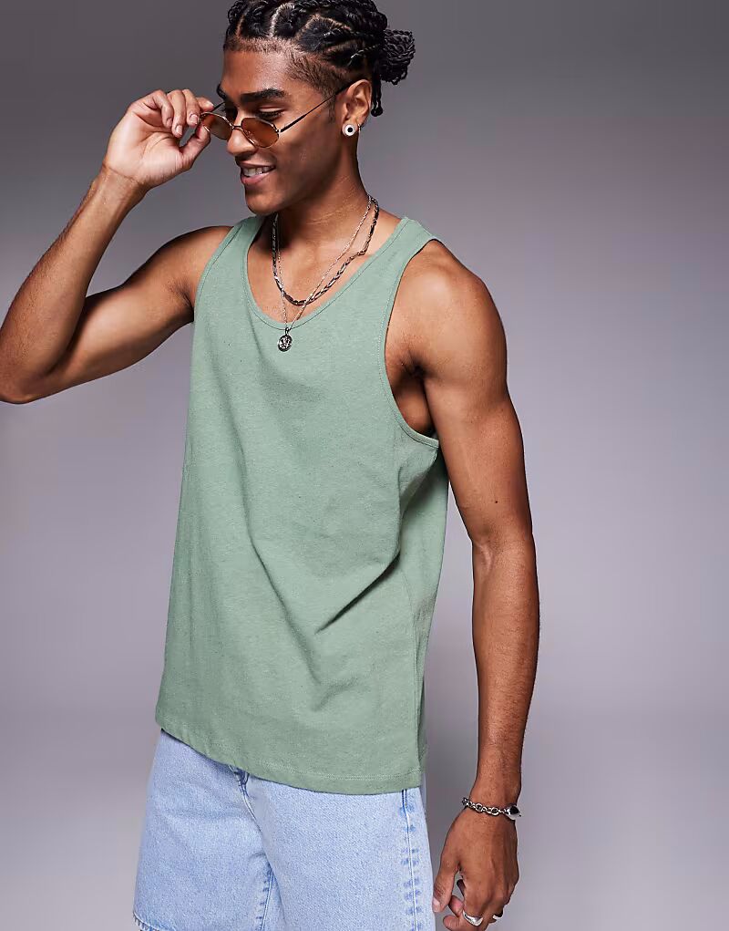 

Майка из льняной смеси с круглым вырезом ASOS DESIGN цвета шалфей