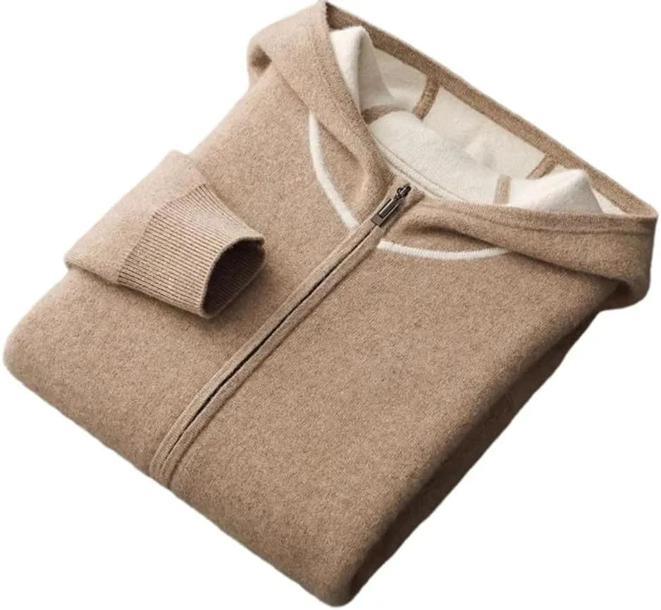 

Мужской кардиган с капюшоном на молнии из 100% кашемира OWEIEYEU