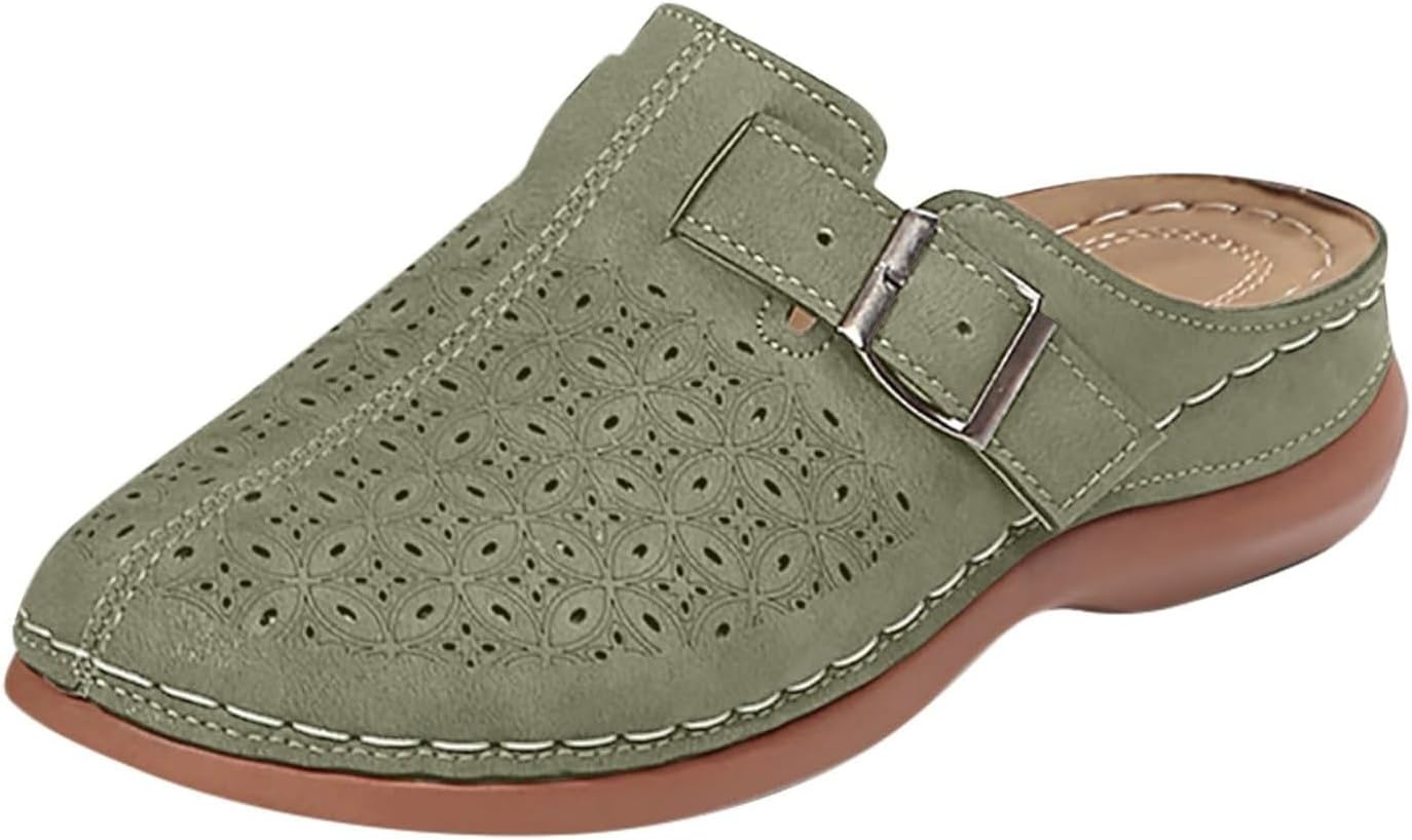 

Женские сабо мюли на лето, дышащие, с вырезами, с закрытым носком, повседневные легкие шлепанцы без задника, удобные простые летние туфли на плоской подошве для отпуска Kajxz, зеленый