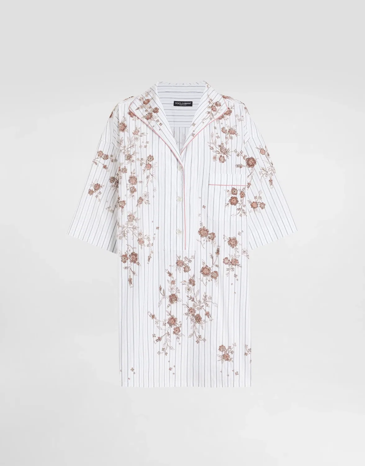Рубашка из поплина с цветочной вышивкой нитями и стразами DOLCE & GABBANA, белый