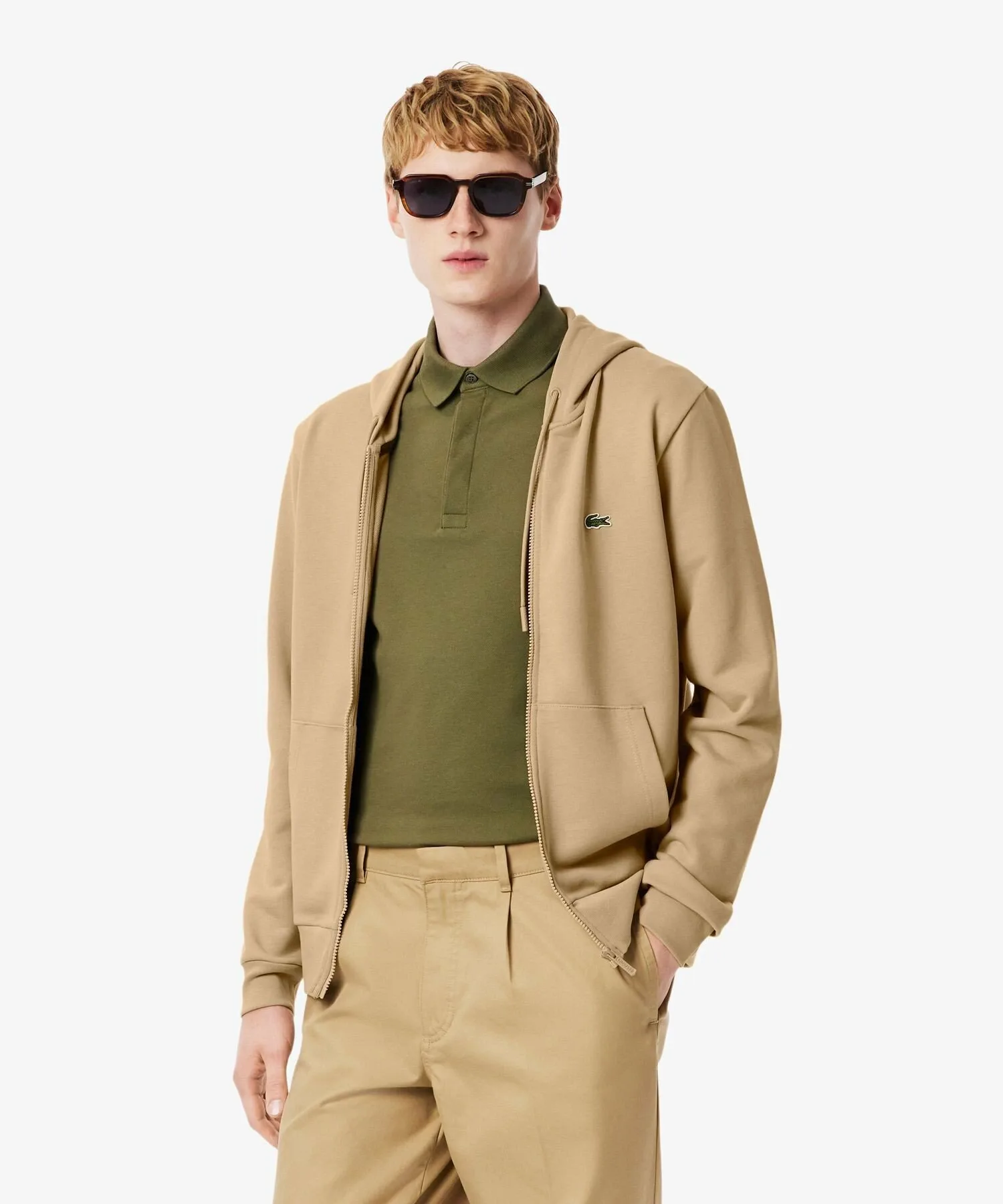 Толстовка с капюшоном на молнии Essential LACOSTE, Beige