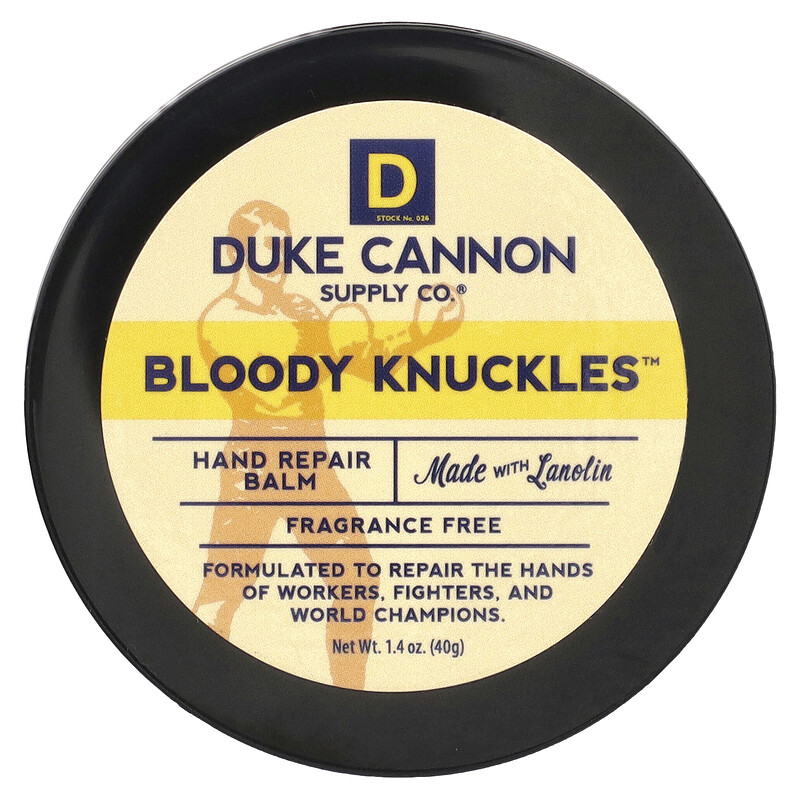 

Duke Cannon Supply Co., Bloody Knuckles , восстанавливающий бальзам для рук, без отдушек, 40 г (1,4 унции)
