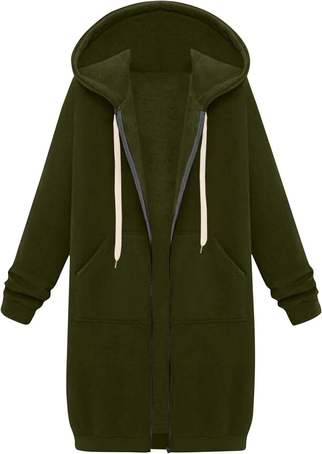 

Длинный худи-топ с молнией женский оверсайз флис с карманом