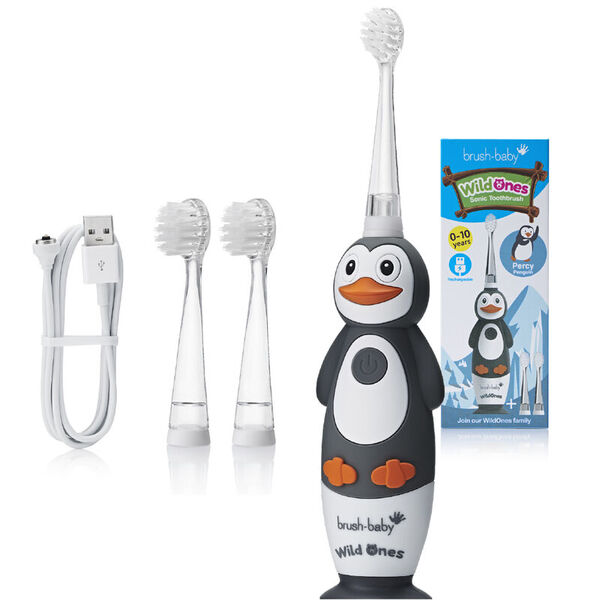 

Звуковая зубная щетка для детей 0-10л пингвин, 1 шт. Brush-Baby Wildones rechargeable toothbrush