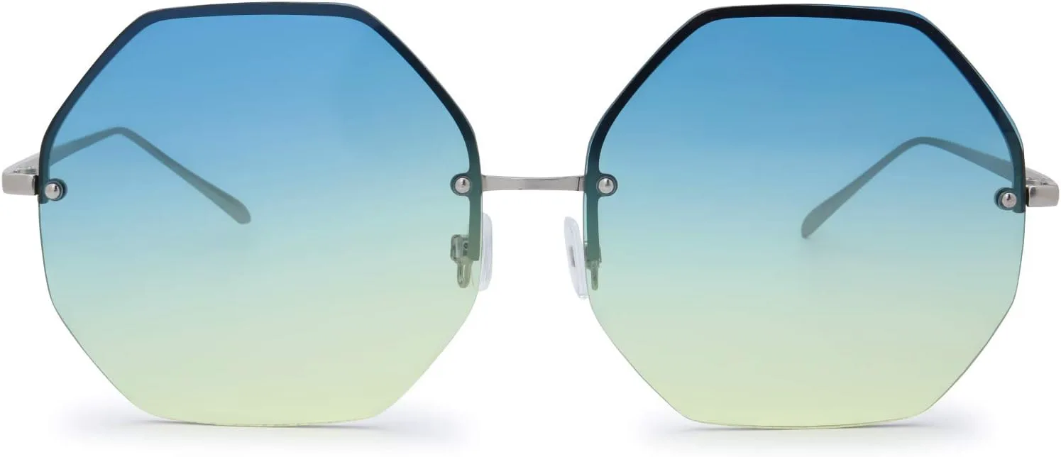 

Солнцезащитные очки Fresh Fashion Designer в массивной шестиугольной металлической оправе с линзами цвета океана в подарочной коробке The Fresh, 4-silver