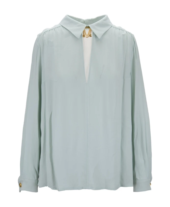 

Блузка из вискозы золотистого цвета с пуговицами. Elisabetta Franchi, синий