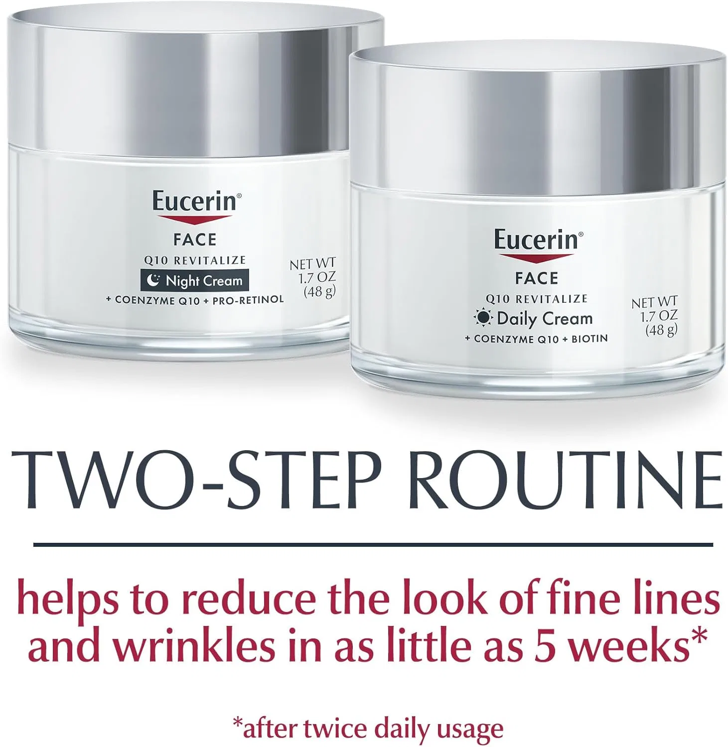 Набор Eucerin — Дневной и ночной крем для лица Q10 Anti-Wrinkle, 1.7 унции, набор 2 шт., 96 г — фото 2