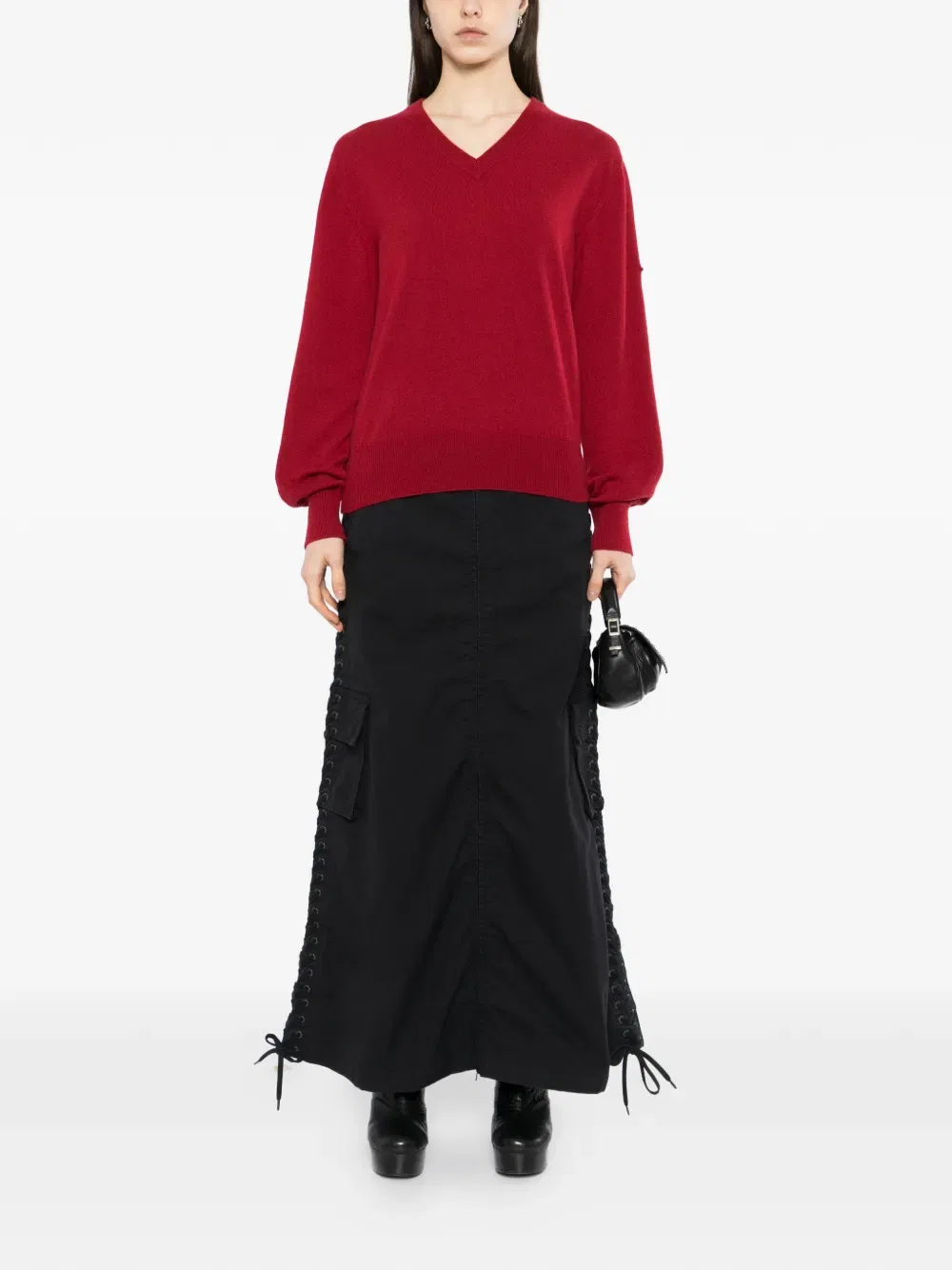 Вязаный свитер с V-образным вырезом и длинными рукавами Balenciaga, красный — фото 2