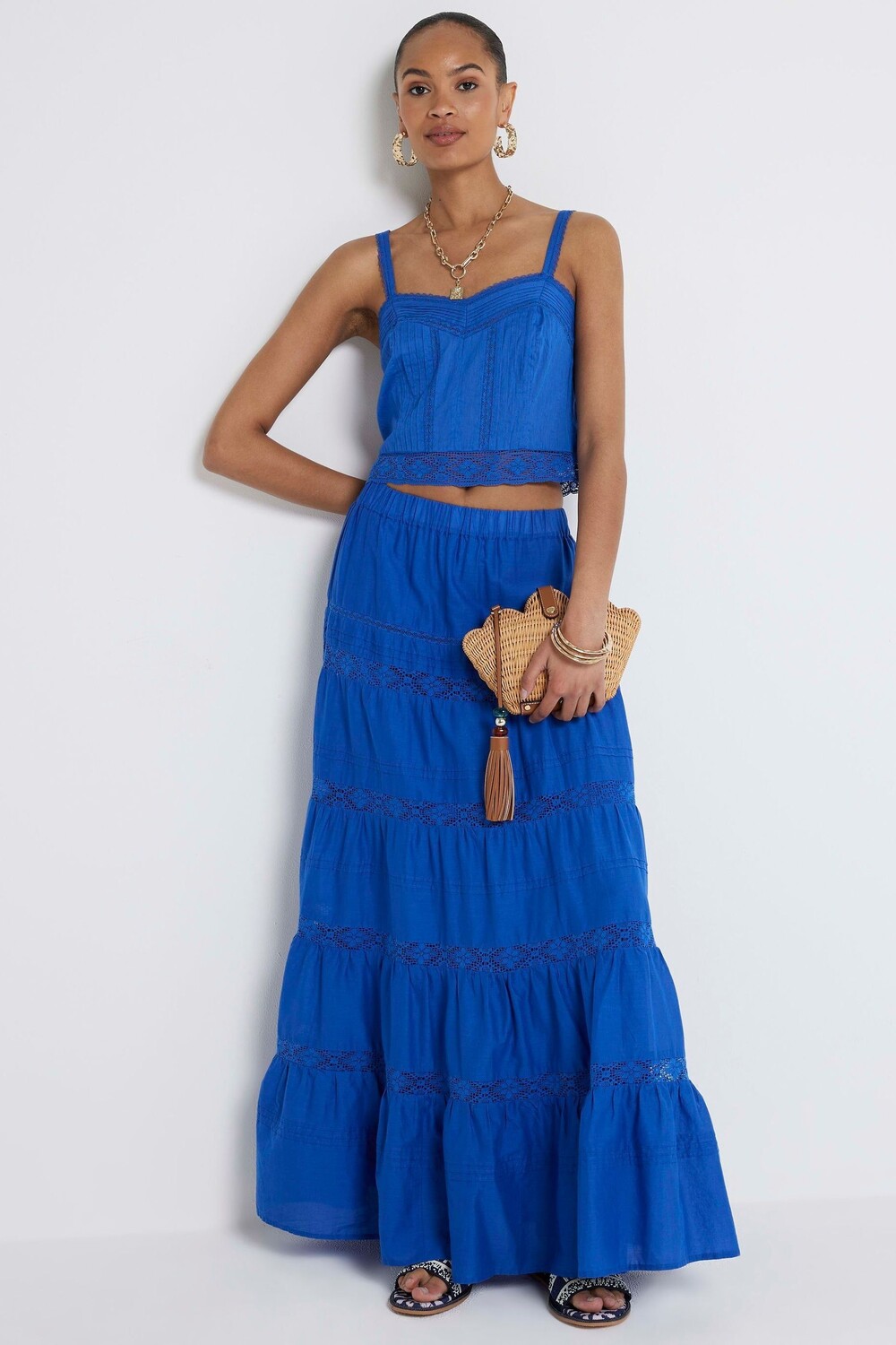 

Юбка макси с ярусами River Island, синий