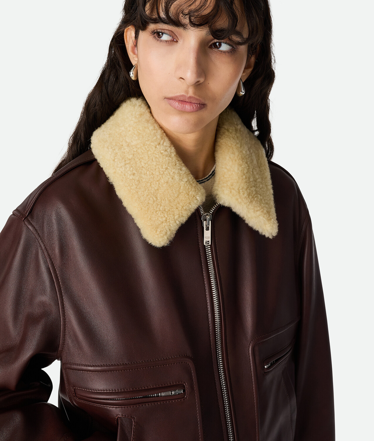 Padded leather blouson BOTTEGA VENETA, коричнево-красный — фото 4