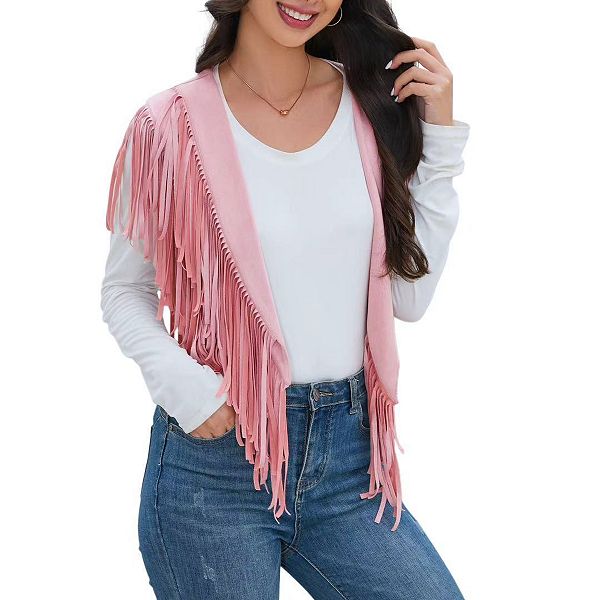 

Женский жилет с бахромой в стиле 70-х, вестерн, хиппи, из искусственной замши, без рукавов Clearflower, Pink