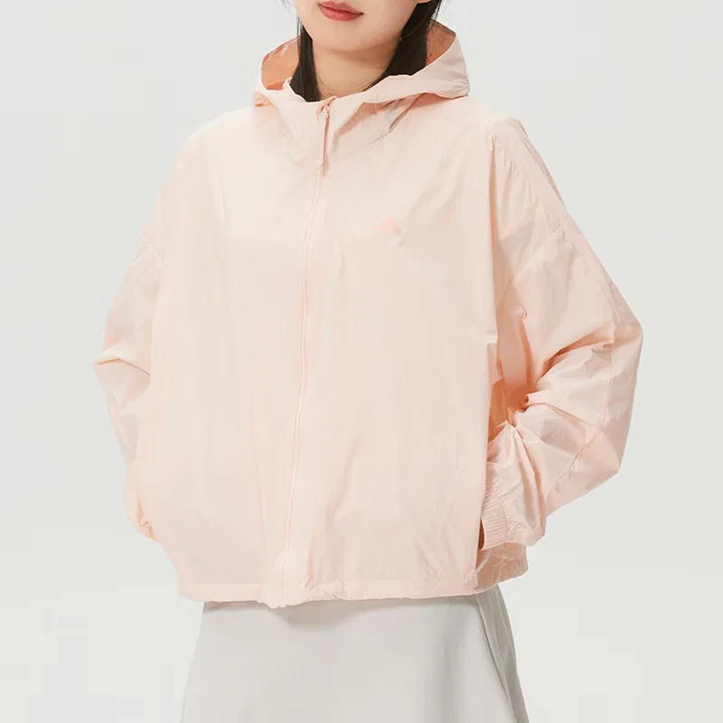 Куртка для бега женская Pink с капюшоном, умеренная Adidas — фото 4