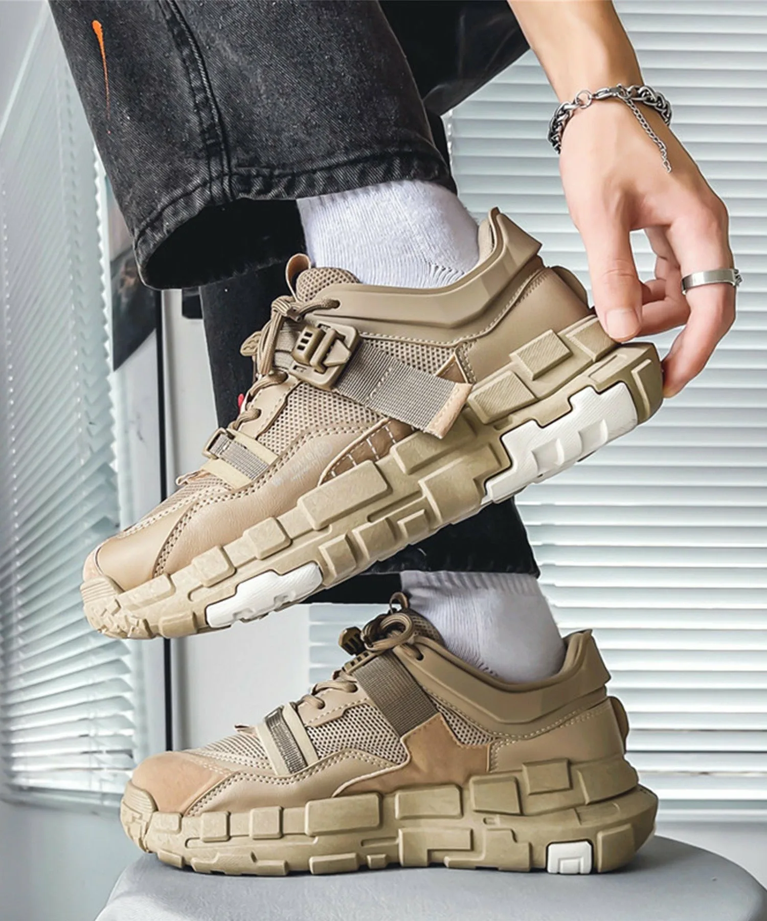 Aimoha Мужские повседневные уличные кроссовки на платформе Aimoha Mens, beige — фото 4