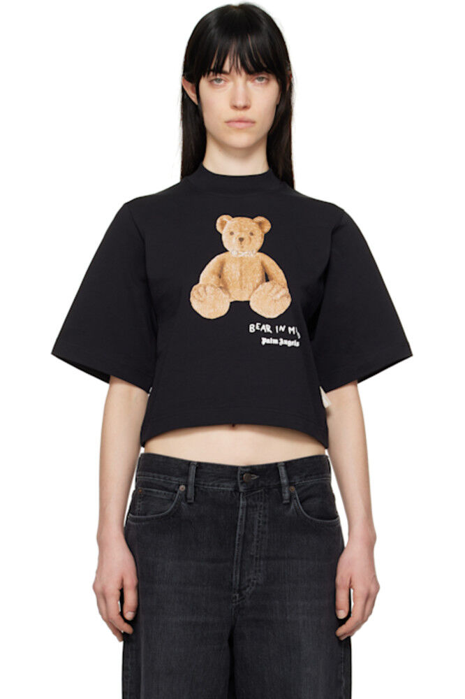 

Черная укороченная футболка «Bear in Mind» Palm Angels