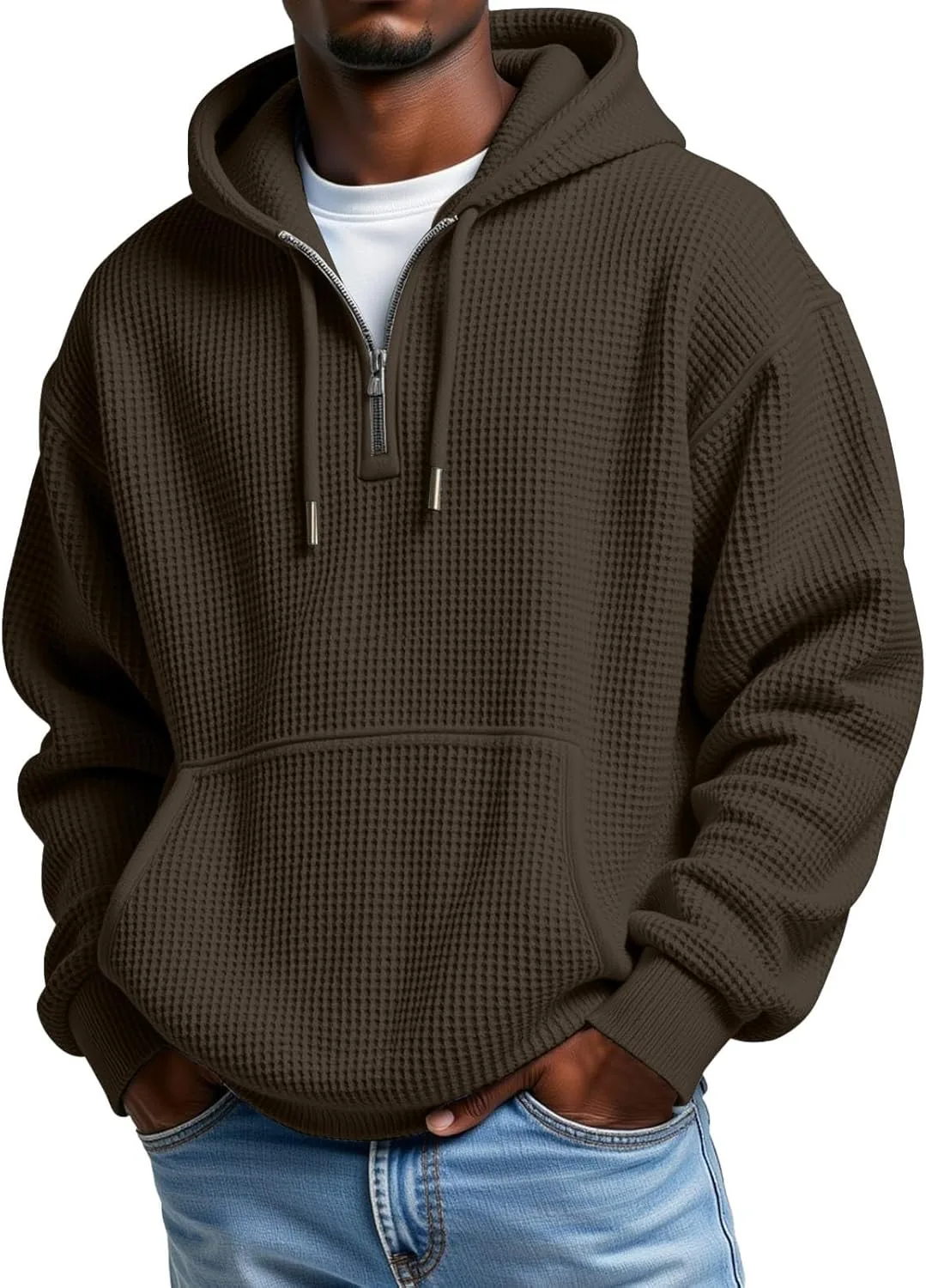 

Мужской Mokaloha худи с молнией на четверть — оверсайз с кулиской, реглан и карманами