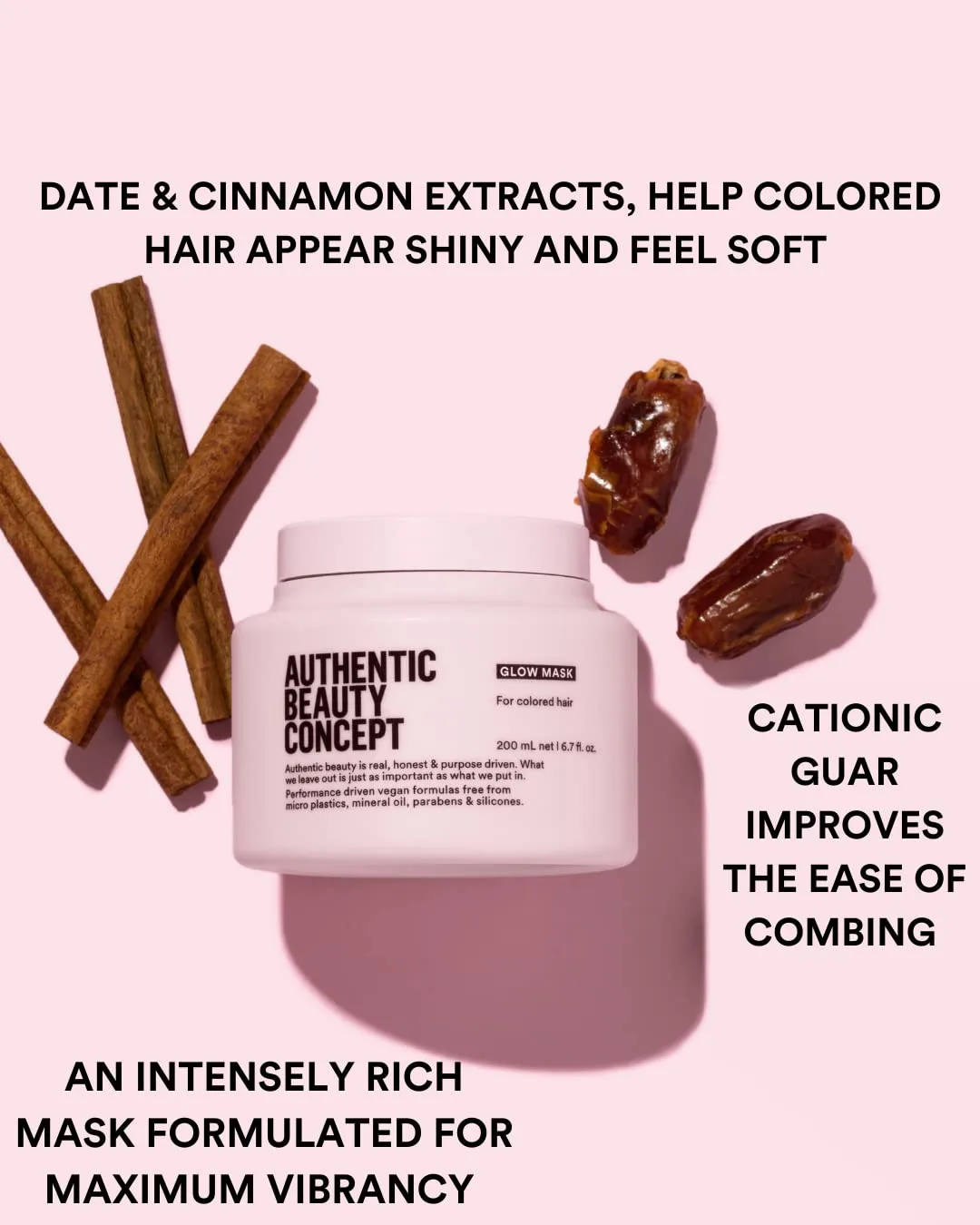 Маска для волос Authentic Beauty Concept Glow Mask | Для окрашенных волос | Улучшает мягкость и блеск | Веганский продукт, не тестируется на животных | Не содержит силиконов 198 мл (1 шт.) — фото 2