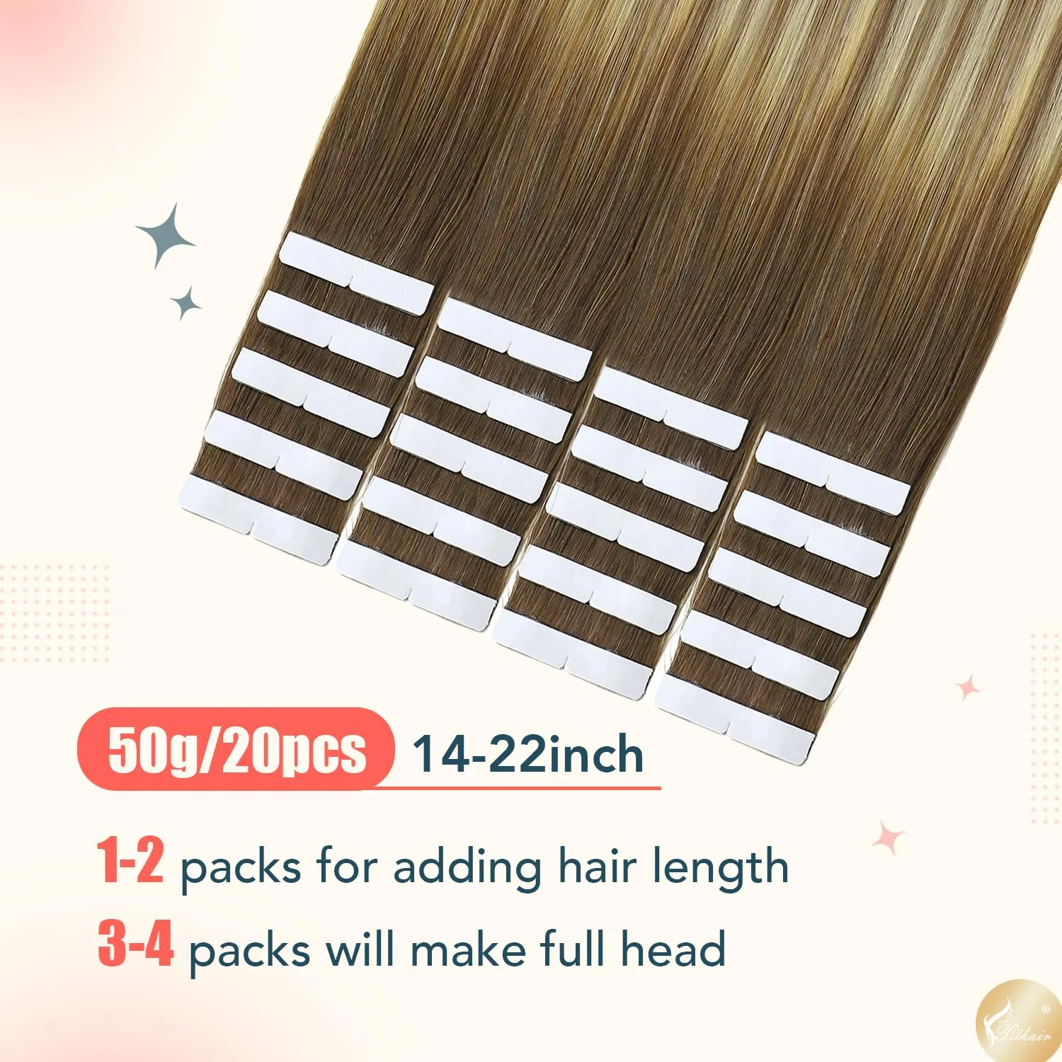 Накладные пряди для волос на лентах «Remy» от XDhair, коричневые с пепельно-русым и золотистым блондом Xdhair, #39A60 — фото 3