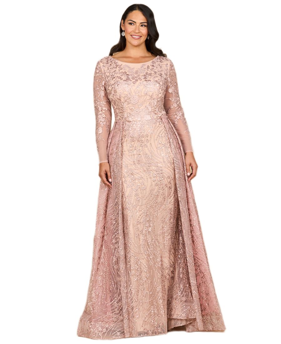 

Женское платье с длинными рукавами, верхней юбкой и прозрачным вырезом горловины Lara, Blush