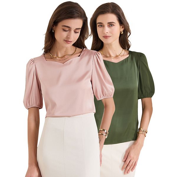 

2 упаковки женской блузки с вырезом sweetheart и рукавом 3/4 Inspire Chic, Pink Green