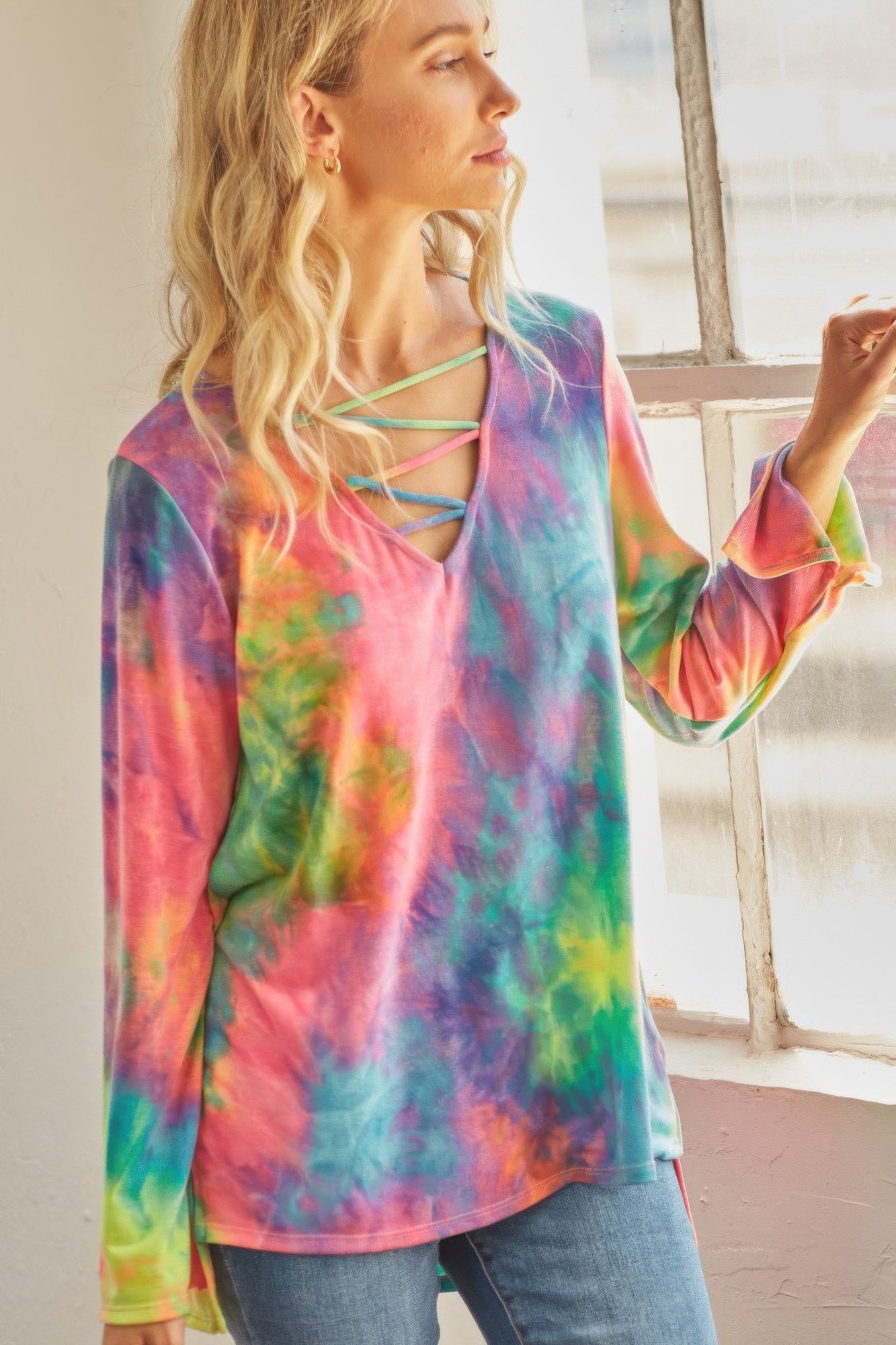 

FASHNZFAB Tie-Dye Cage Hi-low Топ, цвет rainbow
