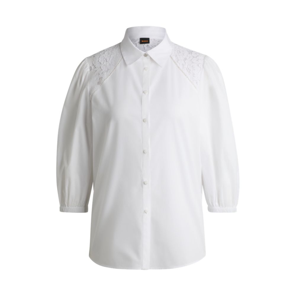 

Блузка прямого кроя с кружевными плечами BOSS, белый