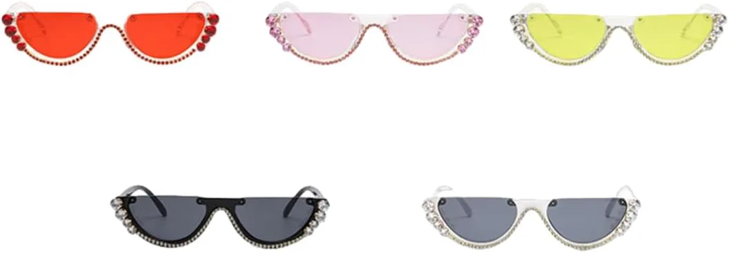 

Женские солнцезащитные очки «кошачий глаз» в модной полуободковой оправе с защитой от УФ-излучения UV400, украшенные роскошными стразами VRTRFFTR, Clear-red