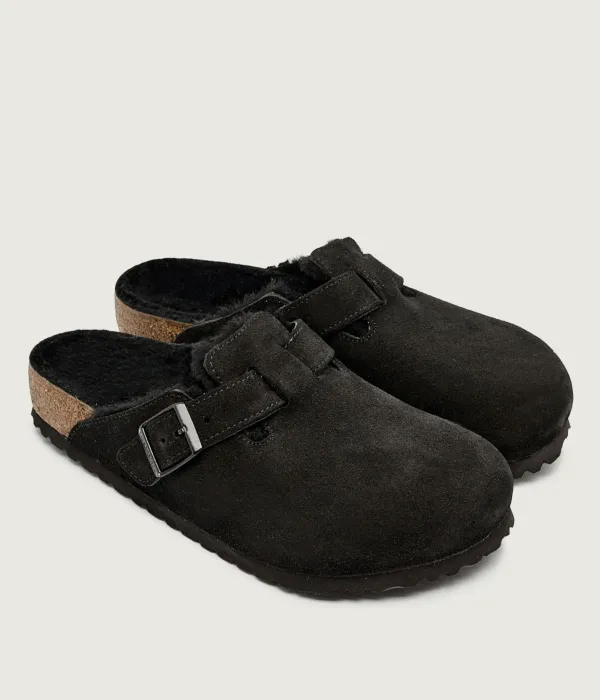 Бостонские мюли, кожаные сандалии Birkenstock, черный — фото 3