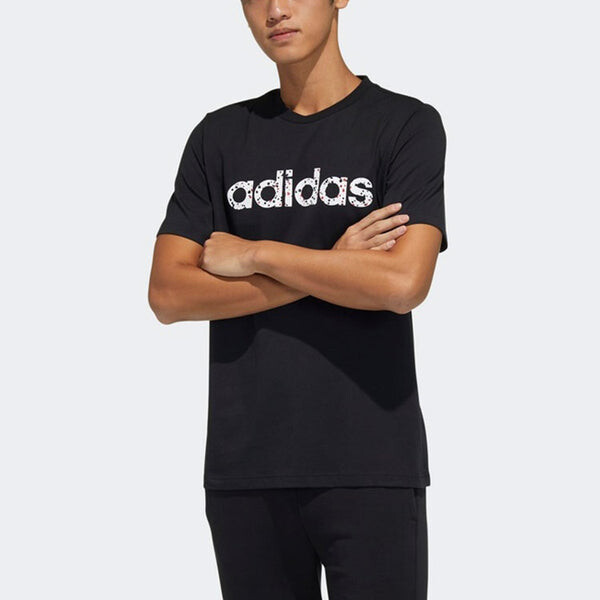 Футболка neo m basc tee logo printing sports round neck short sleeve black Adidas, черный — фото 2