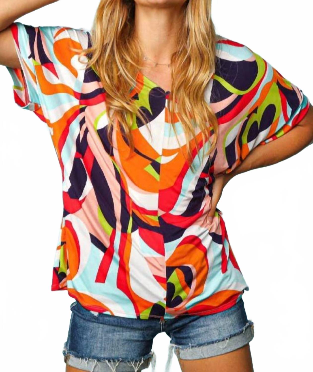 

Геометрическая свободная футболка с коротким рукавом в разноцветном исполнении Haptics, мультиколор