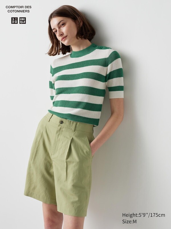 

Плиссированные шорты из льняной смеси Uniqlo, зеленый