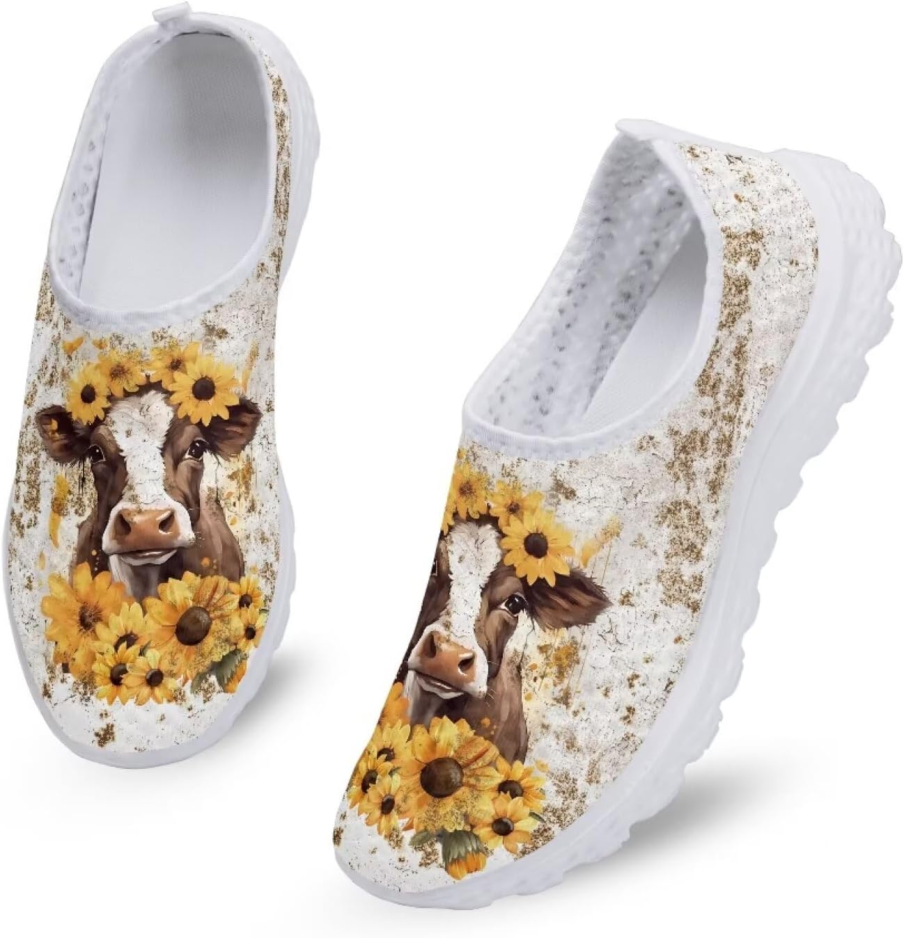 

Модные кроссовки Kuiaobaty для женщин без шнурков, мужские прогулочные обувь, спортивная повседневная обувь, легкие дышащие лоферы, Sunflower Cow
